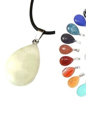 ⭐️ 5 for $25 Natural Stone Water Droplet Pendant Necklace on a Black Cord